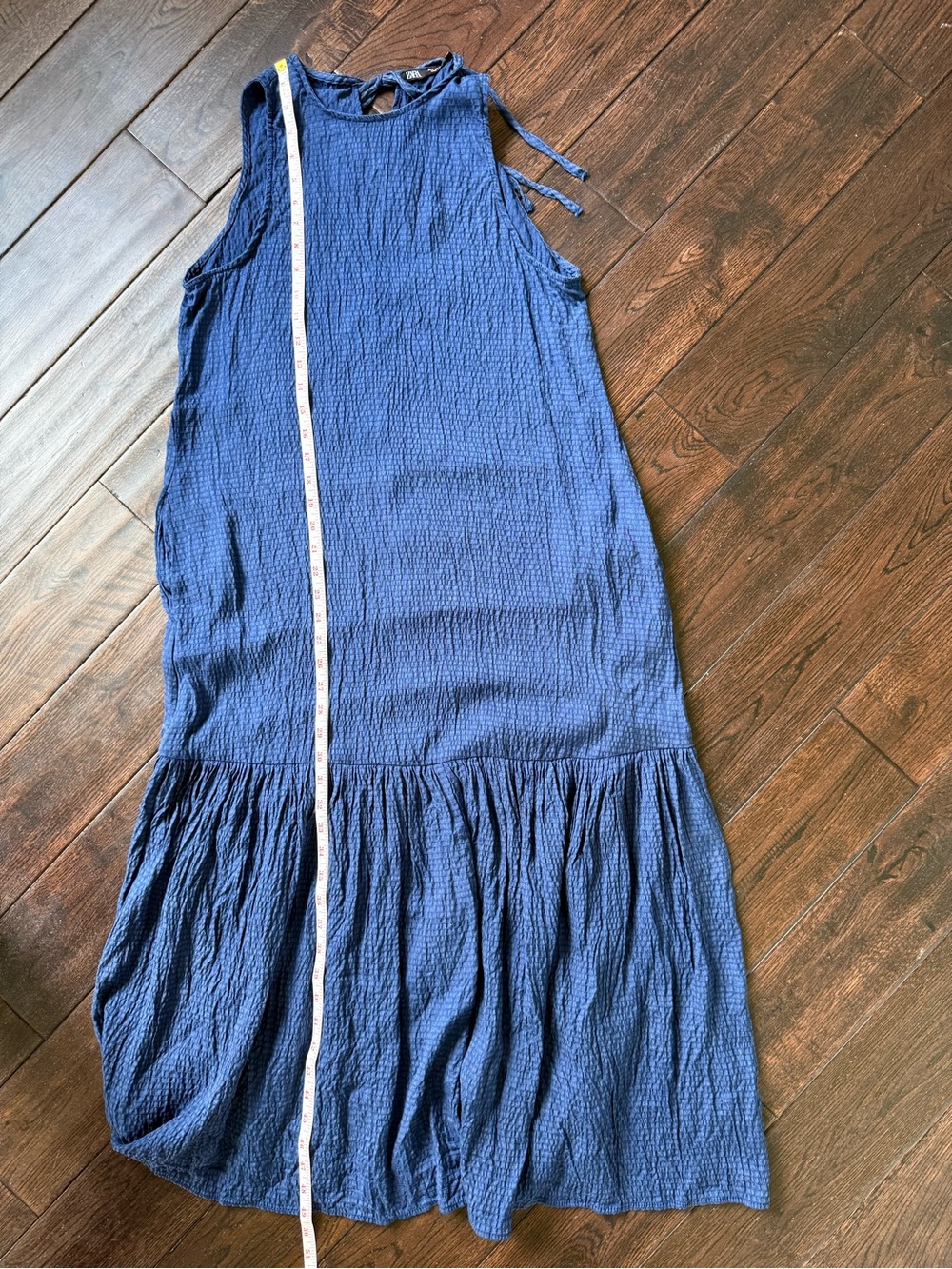 Zara Sleeveless Dark Blue Tiered Maxi Dress with Pockets - Picture 7 of 9